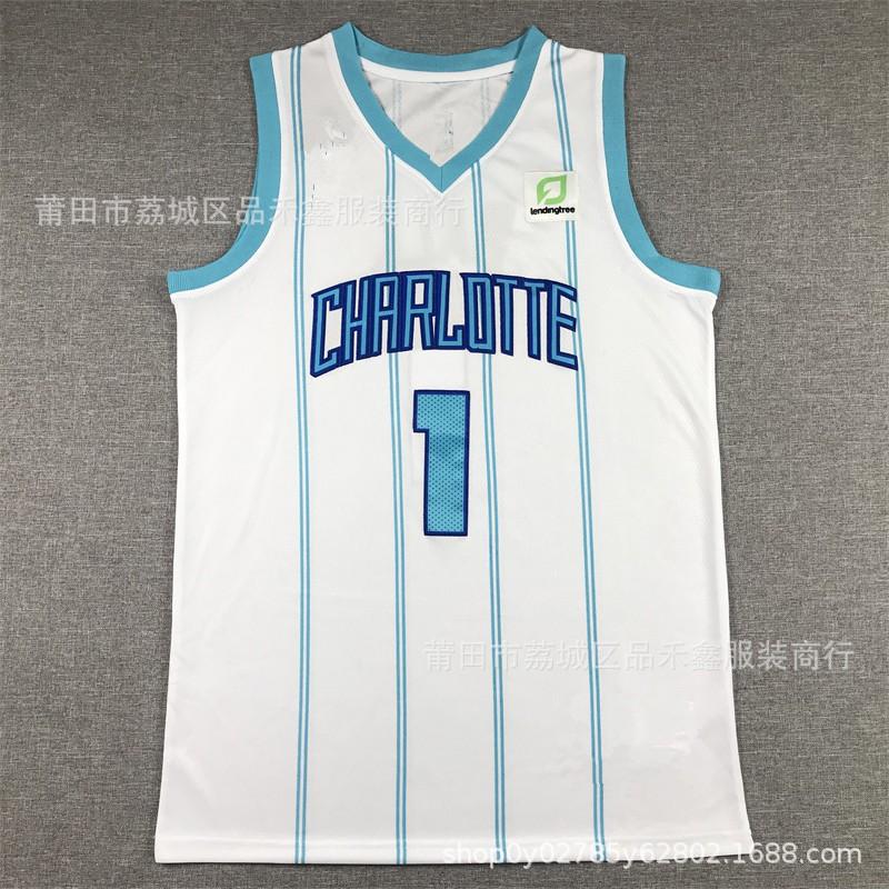 Вышитая баскетбольная майка Charlotte Hornets LaMelo Ball 1 Белый Зеленый Синий Унисекс Взрослый Хлопок Спортивная одежда