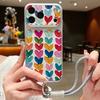Мини чехол-кошелек с ремешком из кожи в форме сердечек для iPhone 18 Pro Max Гибридный TPU+PU Противоскользящая мягкая крышка для iPhone 17 16 15 14 13 Pro Max