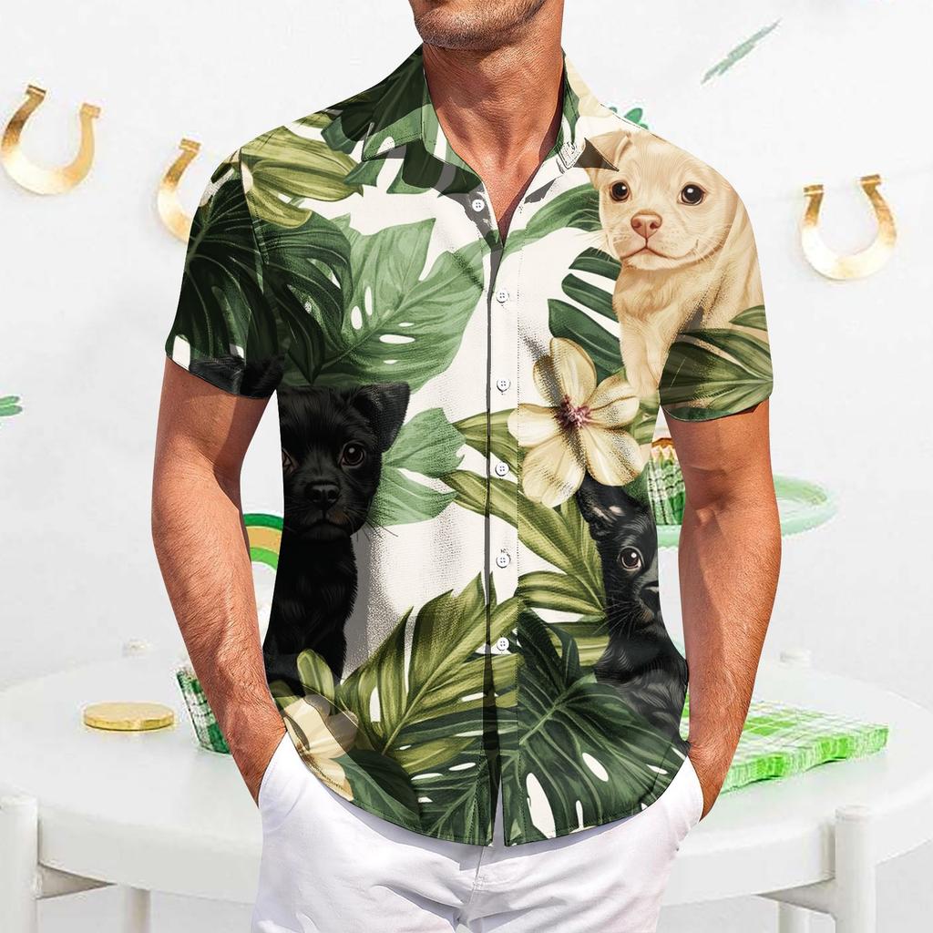 Men's Casual Short-sleeved Shirt Slim Fit Stylish Men's Hawaiian Print