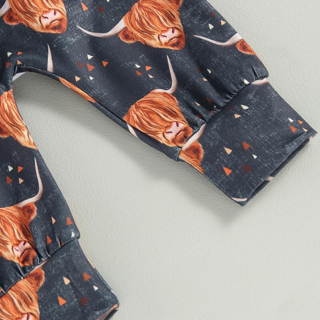 Baby Boys 3PCS Pants Sets White Short Sleeve Romper Cattle Head Print Pants Hat Sets Summer Clothes