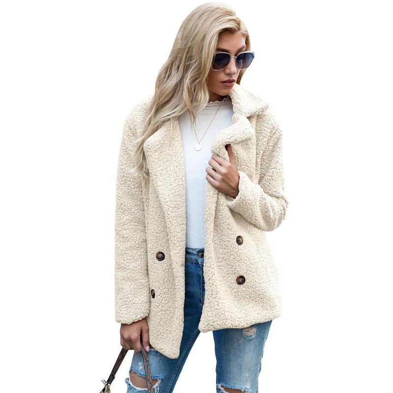 Plus Size Autumn and Winter Women's Button Fur Coat Lapel Loose Fleece Coat