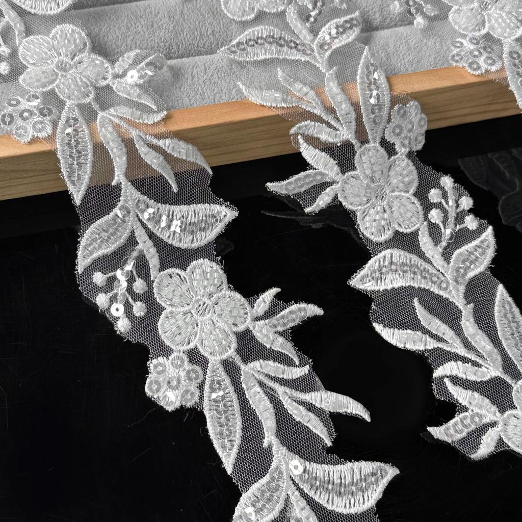 White Mesh Beads Three-Dimensional Flower Barcode Clothing Accessories Wedding Dress Skirt Decorative Lace Accessories
