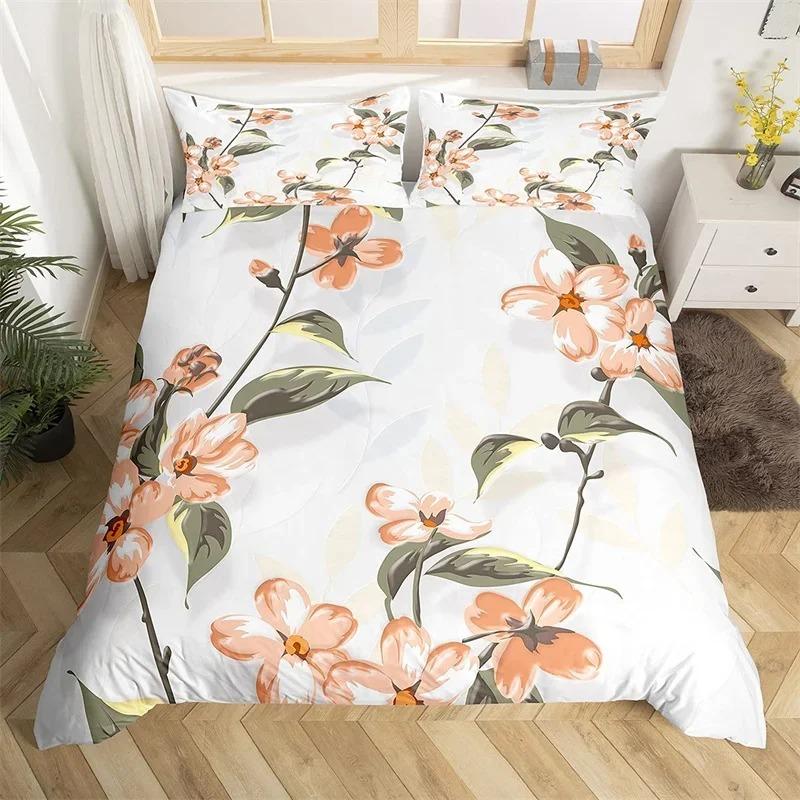 Комплект постельного белья Rustic Flower White из микрофибры с изображением листьев деревьев и цветов, комплект пододеяльников с 3D-принтом и наволочками, декор комнаты