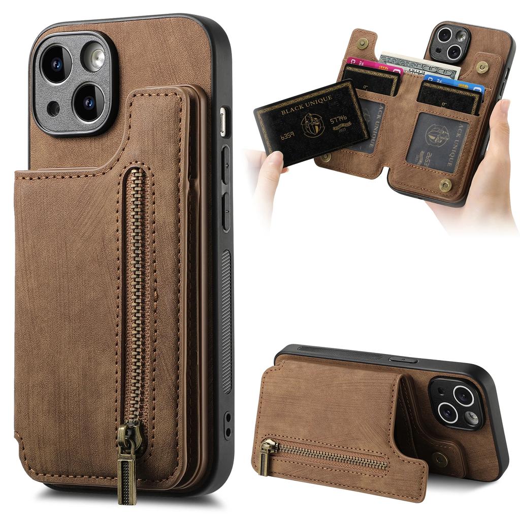Zipper Cards Solt Wallet Leather Case For iPhone 16 Pro Max 15 14 Plus 13 12 11 XS XR Se2022 Pocket Magnetic Double Buckle Cover