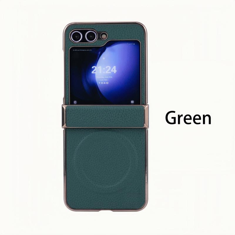 Премиальный магнитный чехол с текстурой кожи личи для Samsung Z-Flip7 и Z-Flip6 - Защита от падений, складной