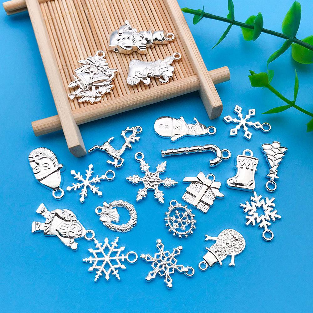 20-Piece Christmas Themed Bracelets: Silver Snowman, Santa Claus, Snowflake Pendants & Beads