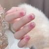 Wearable Short Square French Cat Eye False Nails with Blush Whitening, Removable Nail Art Patches