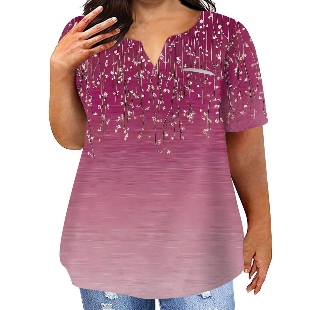 Женская футболка большого размера, повседневный топ с карманами и V-образным вырезом с короткими рукавами