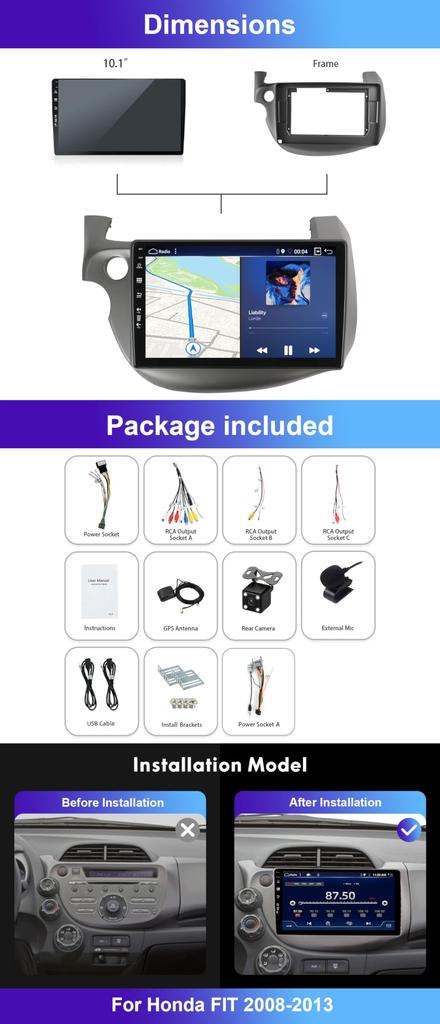 MISONDA IPS 4G 64G Android Автомагнитола Стерео для Honda Fit Jazz GPS Навигация Головное устройство Android Auto Бесплатная Камера Микрофон 10-дюймов + 2007-2014, Устройство,