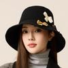 Wool Fisherman Hat Women's Winter Warm Felt Hat Bow Basin Hat