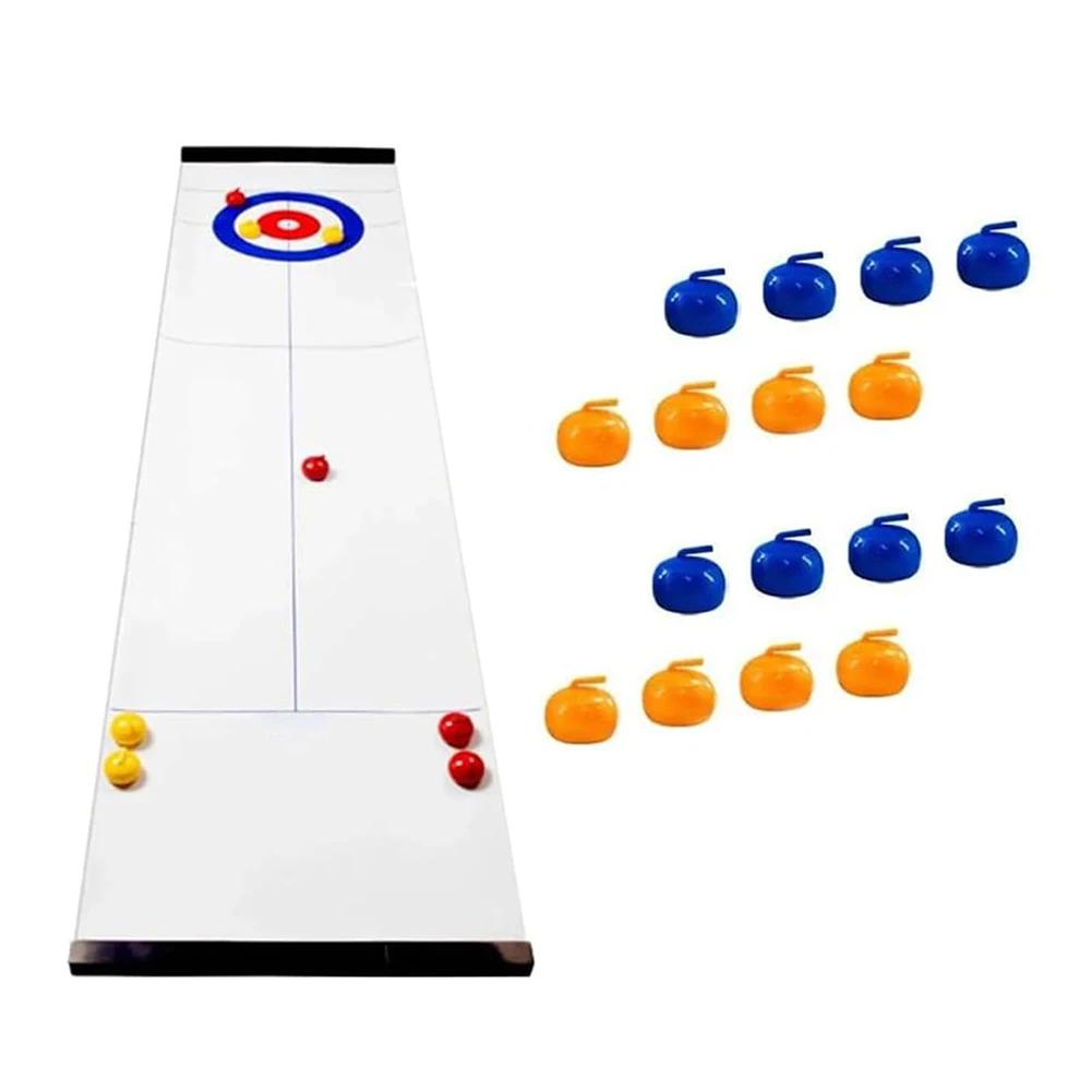 Tabletop Curling Game with 8/16 Tabletop Curling Stones Compact Curling Board Game Sport Party Game Equipment for Kids & Adults