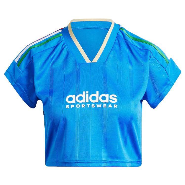 adidas Повседневный пуловер с логотипом алфавита и v-образным вырезом, футболка с короткими рукавами, женские топы, синий IX9562