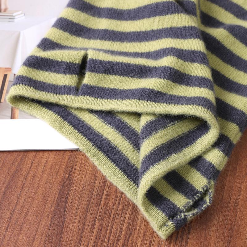 100% Wool Striped Ear Hanging Knitted Neck Coverings Winter Fashionable Warmth Neck Protection Scarf Face Mask Headscarf Hat