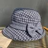 New in the elderly hat women woolen plaid bow foreign air basin hat autumn and winter padded warm bucket hat