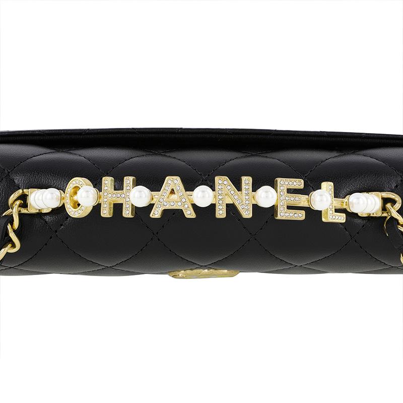 Chanel 23B Черный Стеганый Овечий Кожаный Сумка-Келли Длинная Жемчужная Ручка Золотая Пряжка Цепочка Наплечная Сумка Кроссбоди Женская Сумка