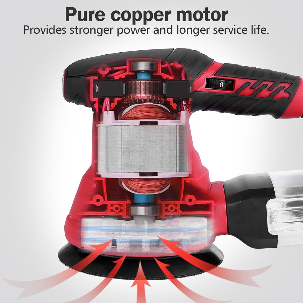 Эксцентриковая шлифовальная машина, 300 Вт, 2,5 А, орбитальная шлифовальная машина с 6 регулируемыми скоростями, 13000 об/мин, 20 шт.