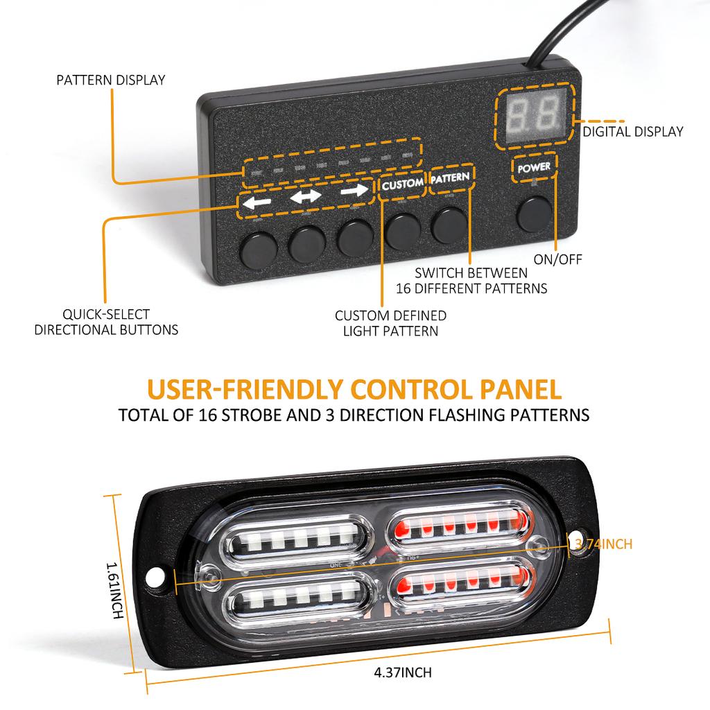 8-в-1 светодиодный светильник для гриля автомобиля, стробоскоп, красный, синий, аварийный, умный, с дистанционным управлением, для автомобиля, грузовика, прицепа, фургона, проблесковый маячок, решетка безопасности 12 В 24 В