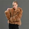 LJX Winter Sheepskin Coat Female Short Jacket Warm Soft Zipper Artificial Fox Fur Hooded Collar Fashion Female Coat Jacket Elegant Tops Casual Jacket