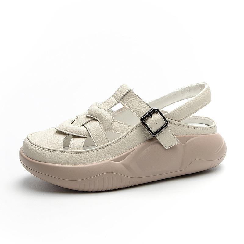 Sandals Women's New Leather Flat Bottom Bag Head Soft Sole Maternity Shoes Casual Fashion Outer Wear Color Matching Beach Sandals