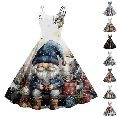 Женское модное сексуальное коктейльное платье без бретелек с рождественским принтом в стиле панк, винтажное платье.