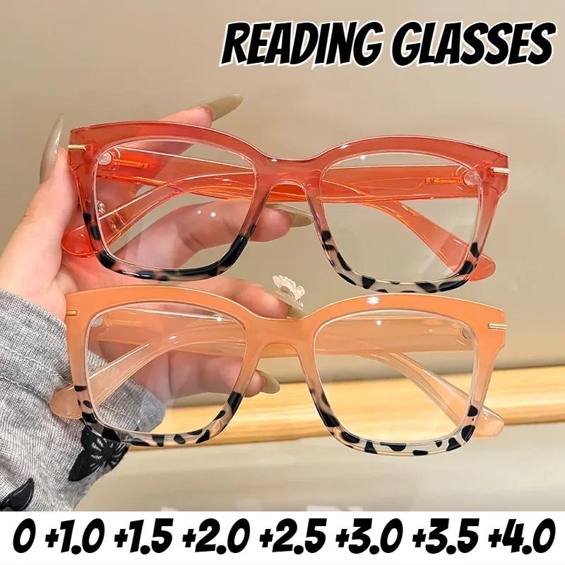 Men Women Fashion Retro HD Full Frame Reading Glasses Neutral Fashion New Luxury Oversized Frame Reading Presbyopia Glasses +4.0