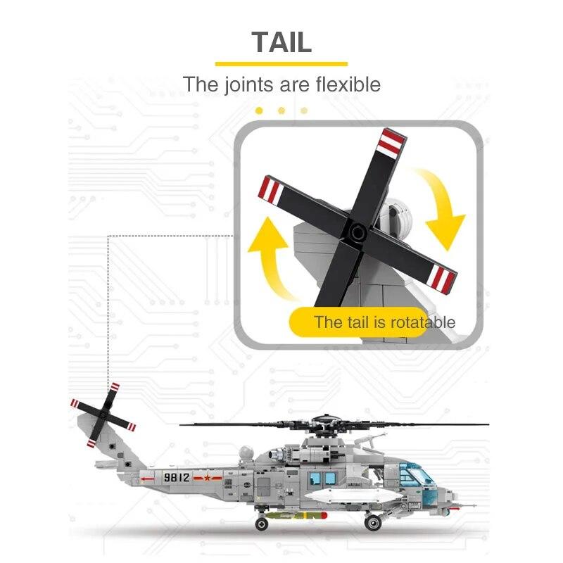 935Pcs Modern Military Series High-tech Navy Armed Gunship Building Blocks AVIC Aircraft Z-20 Bricks Toys Kid Children Gift