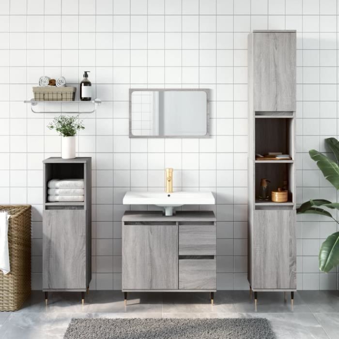 VidaXL Bathroom Cabinet Sonoma Grey 30x30x190 Cm Engineered Wood 831530