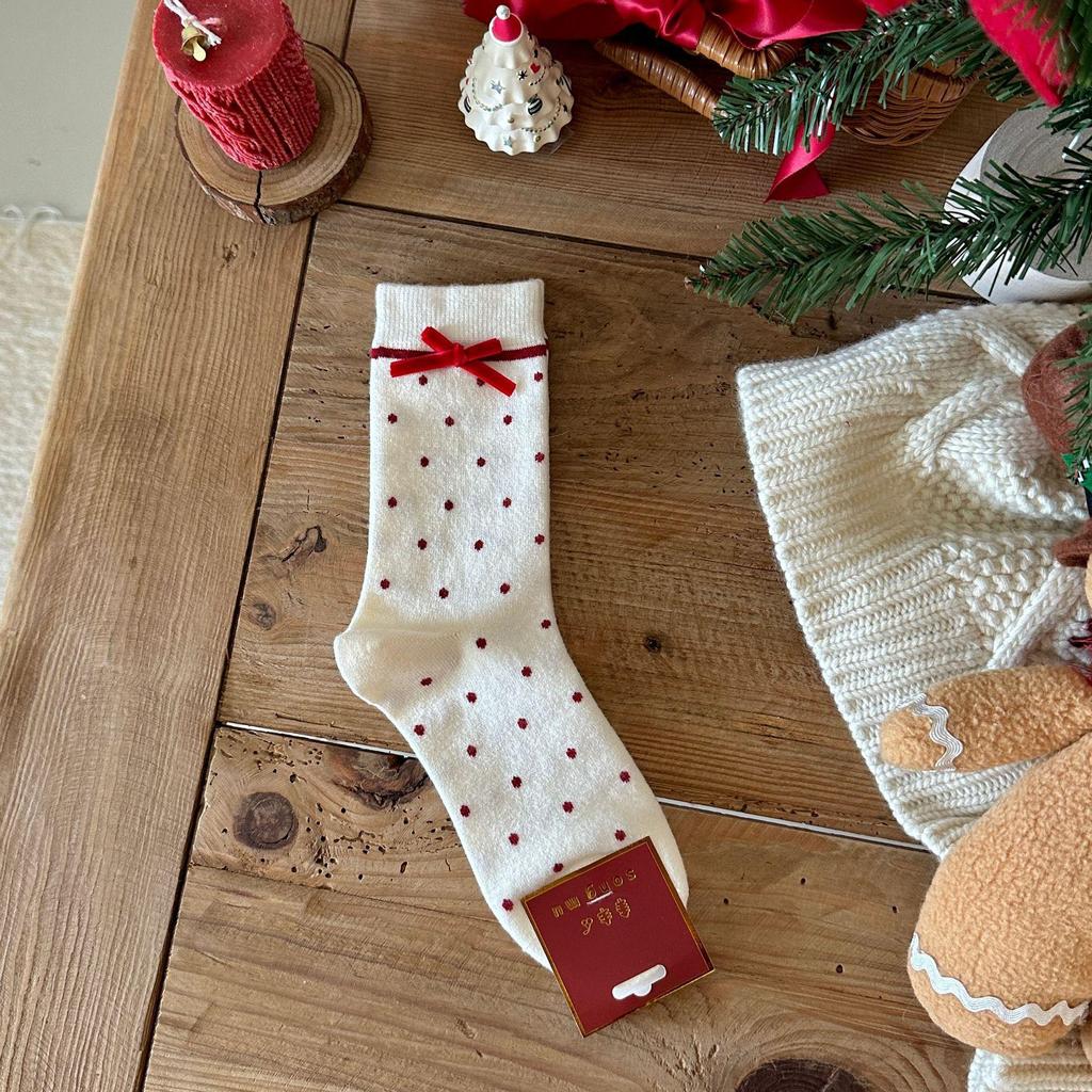 Носки рождественские Songmu Pine, теплые, бархатно-красные, с бантом