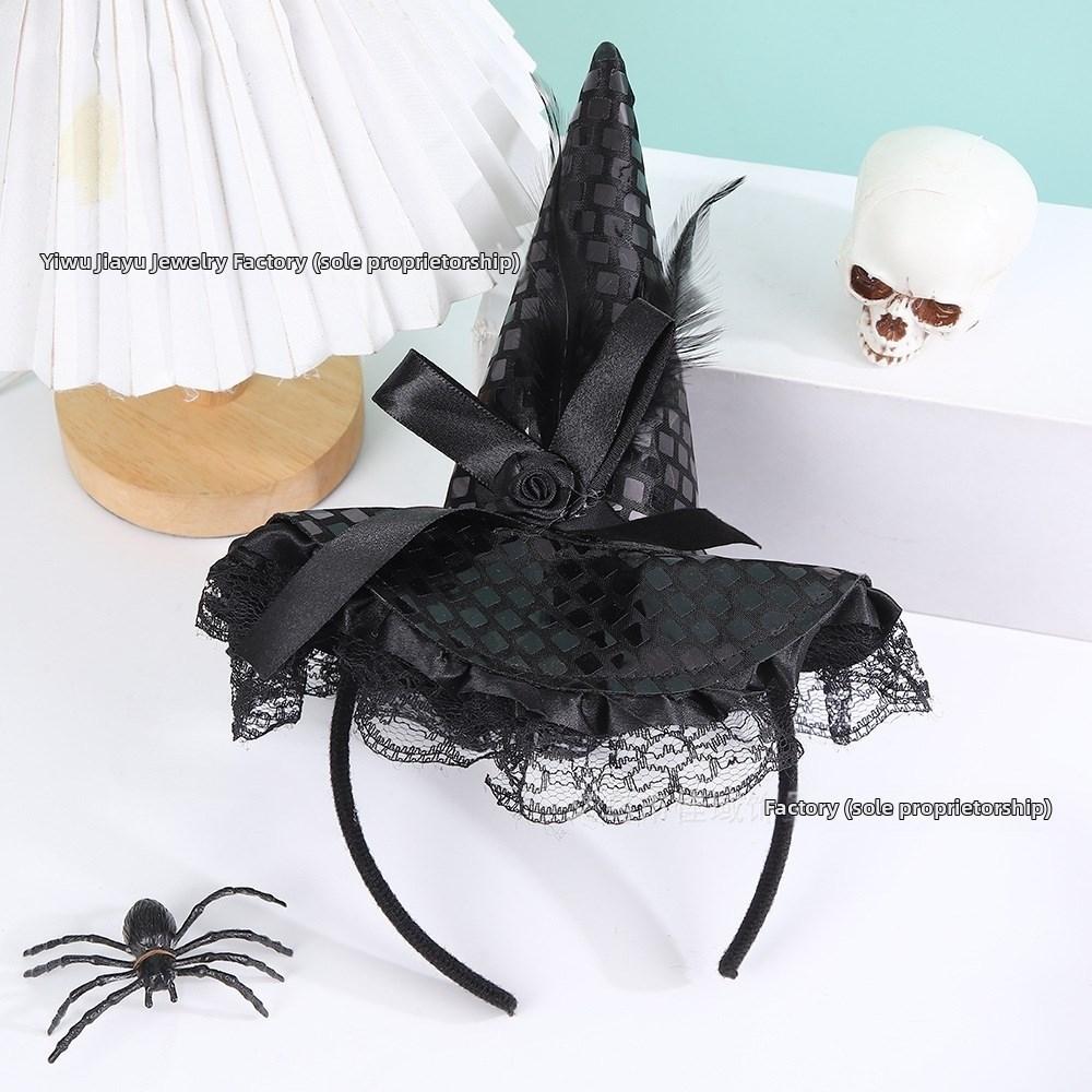 Halloween Witch Hat Headband Lace Sequin Party