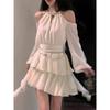 2024 Summer Fairy Pure Color Short Party Dress Korean Fashion Elegant Mini Dress Woman Design Casual Long Sleeve Dress Female