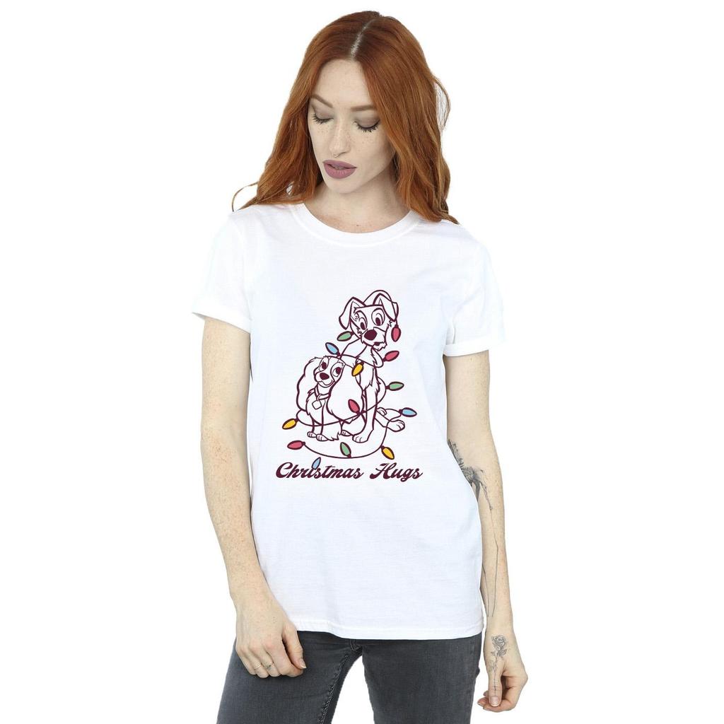 Disney Womens/Ladies Lady And The Tramp Christmas Hugs Cotton Boyfriend T-Shirt