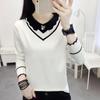 Женские свитера, пуловеры 2025 Осень Зима Длинный рукав Отложной воротник Белый Черный Вязаный свитер Женские топы Пуловер JJ77