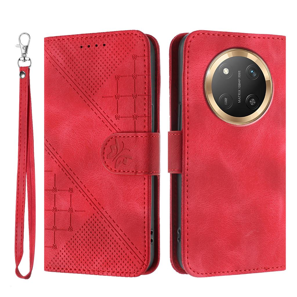 For Honor X60 Pro 5G/Honor Magic7 Lite 5G/Honor X9c 5G Leather Wallet Case Butterfly Flower Imprinted Phone Cover with Strap