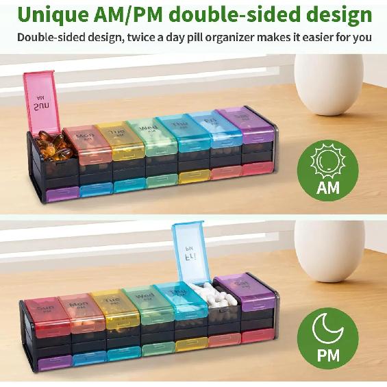 Ultimate Weekly Pill Organizer XXL 7-Day AM/PM Case with Jumbo Compartments BPA-Free Medicine Case for Fish Oils & Vitamins