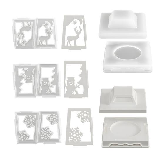 Форма для подсвечника на Рождество Гибкая антипригарная силиконовая форма Форма для литья рождественского фонаря из смолы гипса Лось Снежинка Снеговик Подсвечник