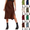 Women's High-Quality Satin Half Skirt With Elastic High Waist Solid Color Split Mid Length Skirt