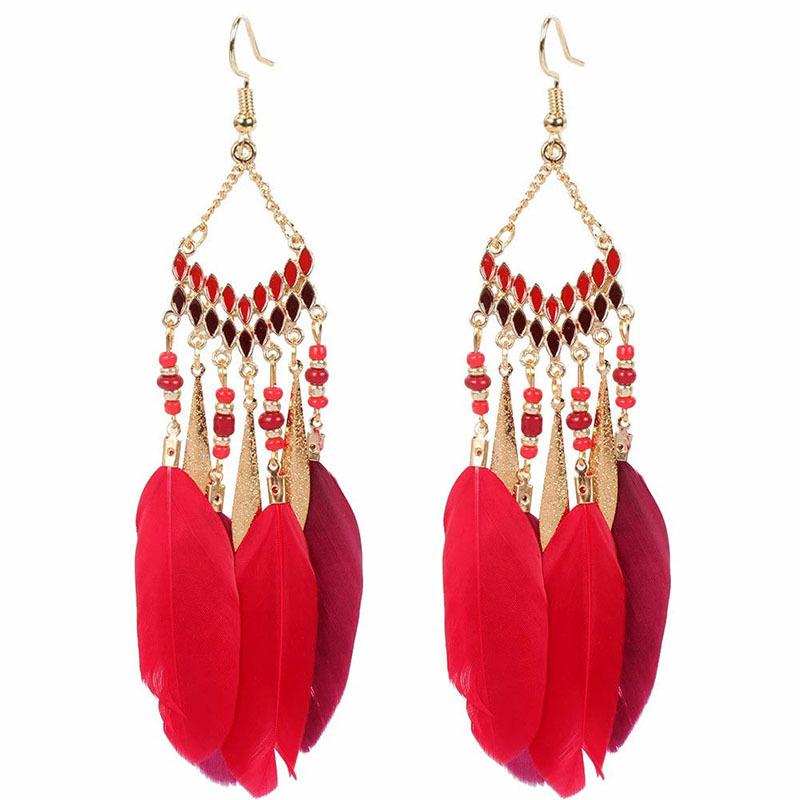 High-Value Feather Earrings Bohemian Long Tassel Photo Women'S Ear Hooks Personalized Earrings