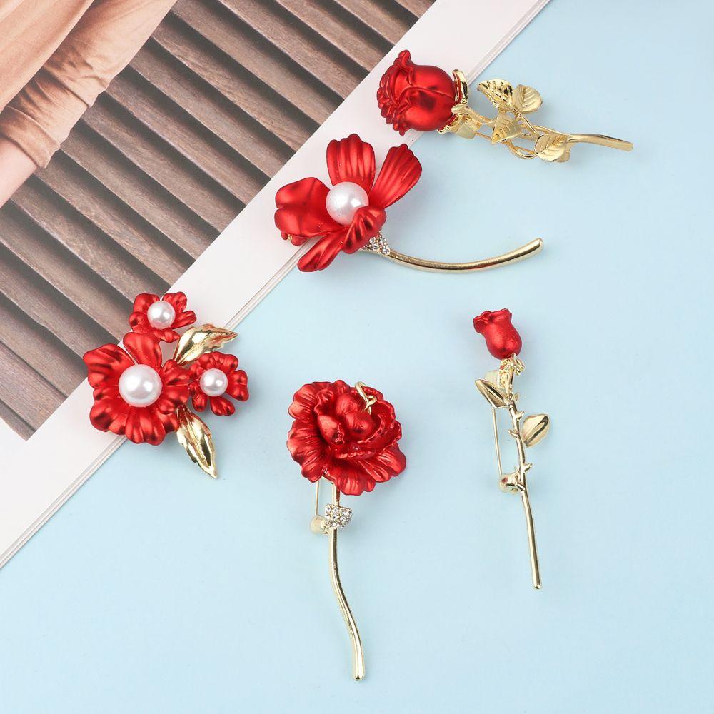 Rose Flower Decoration Female Corsage Red Rose Brooch Safety Pins Suit Accessories