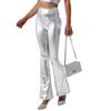 Женские укороченные брюки с золотым тиснением, трендовые повседневные серебристые расклешенные длинные брюки