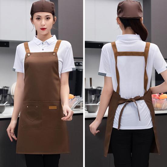 Кухонный фартук Регулируемый водонепроницаемый с карманами Сплошной цвет Большой охват Защитный холст Необрастающий чистящий фартук Кухонный фартук