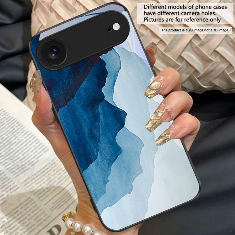 Чернильная пейзажная живопись Для iPhone 11 Pro 12 13 mini 14 15 Pro Max 16 E 17 Air XS Max XR 8 7 Plus SE 5 6 Черный стеклянный чехол для телефона
