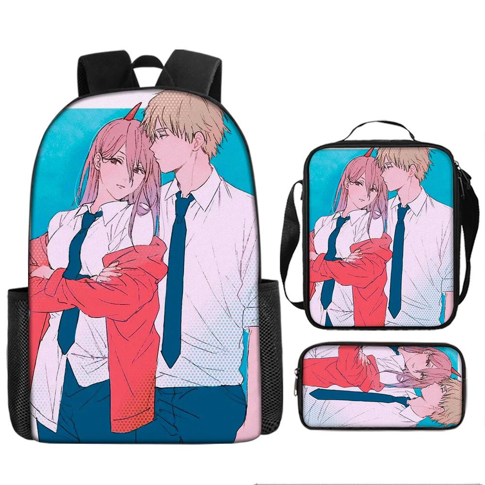 Chainsaw Man Anime Peripheral Backpack Set, Lightweight Large‑Capacity School Bag With Pencil Pouch, Casual Anime Daypack For Middle School Boys Girls