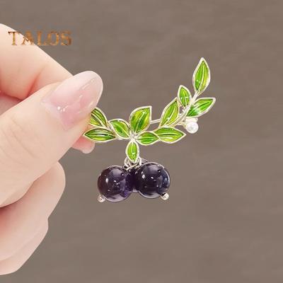 Брошь в форме черники, булавка с декором в виде листьев, эмаль, фруктовый корсаж, костюм, булавка на лацкан, аксессуар для украшения одежды