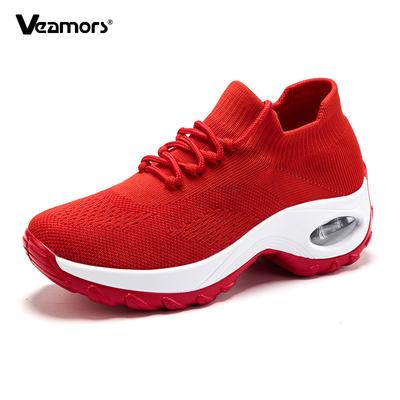 Женские кроссовки из вязаной сетки для ходьбы, модные туфли на платформе с воздушной подушкой, дышащие повседневные спортивные кроссовки, нескользящие кеды