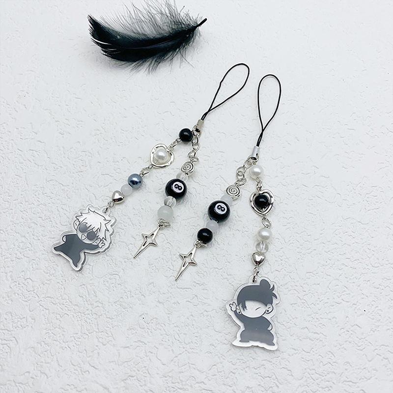 Творческий аниме Gojo Geto телефон шнурок Y2K черный бисер крест телефон цепочка мобильный телефон талисман для фанатов подарки