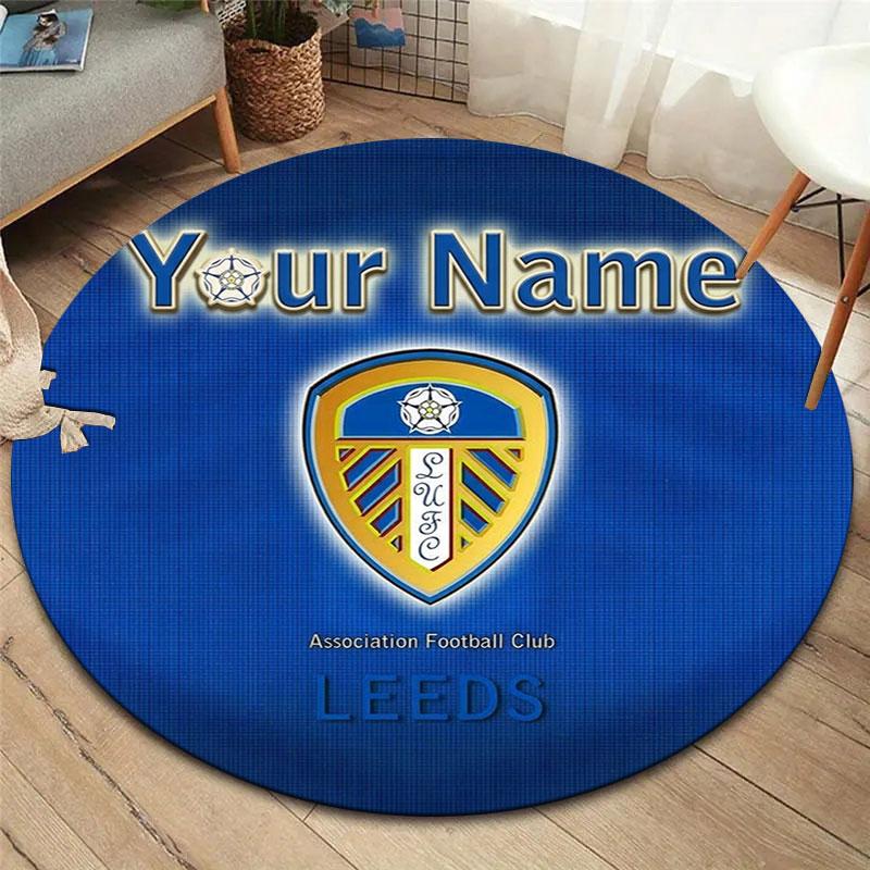 Круглый ковер с индивидуальным именем Leeds United, Ковер для гостиной, спальни, дивана, игровой комнаты, Нескользящий коврик для пола