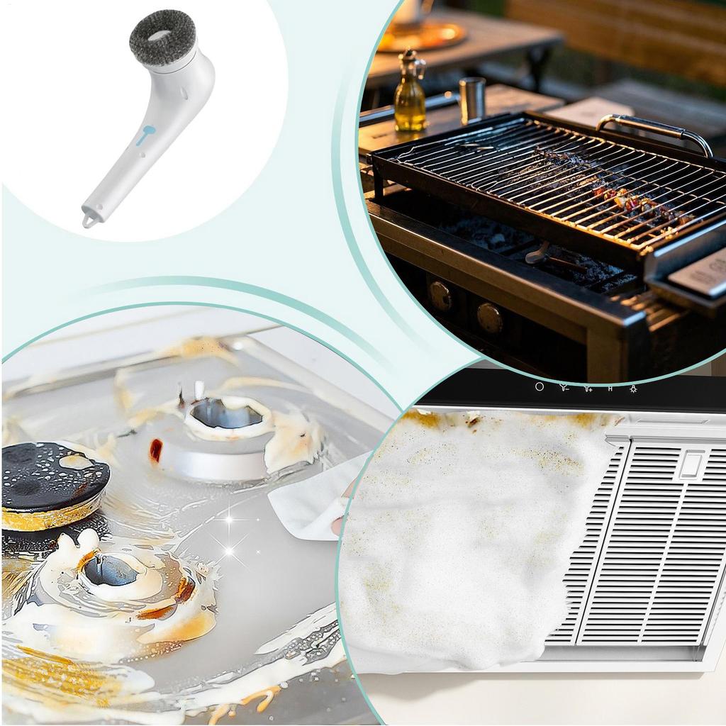 Electric Grill Cleaner Cordless Rechargeable Grill Cleaner Tool Waterproof Removable Scrubber With 5 Replacement Heads For