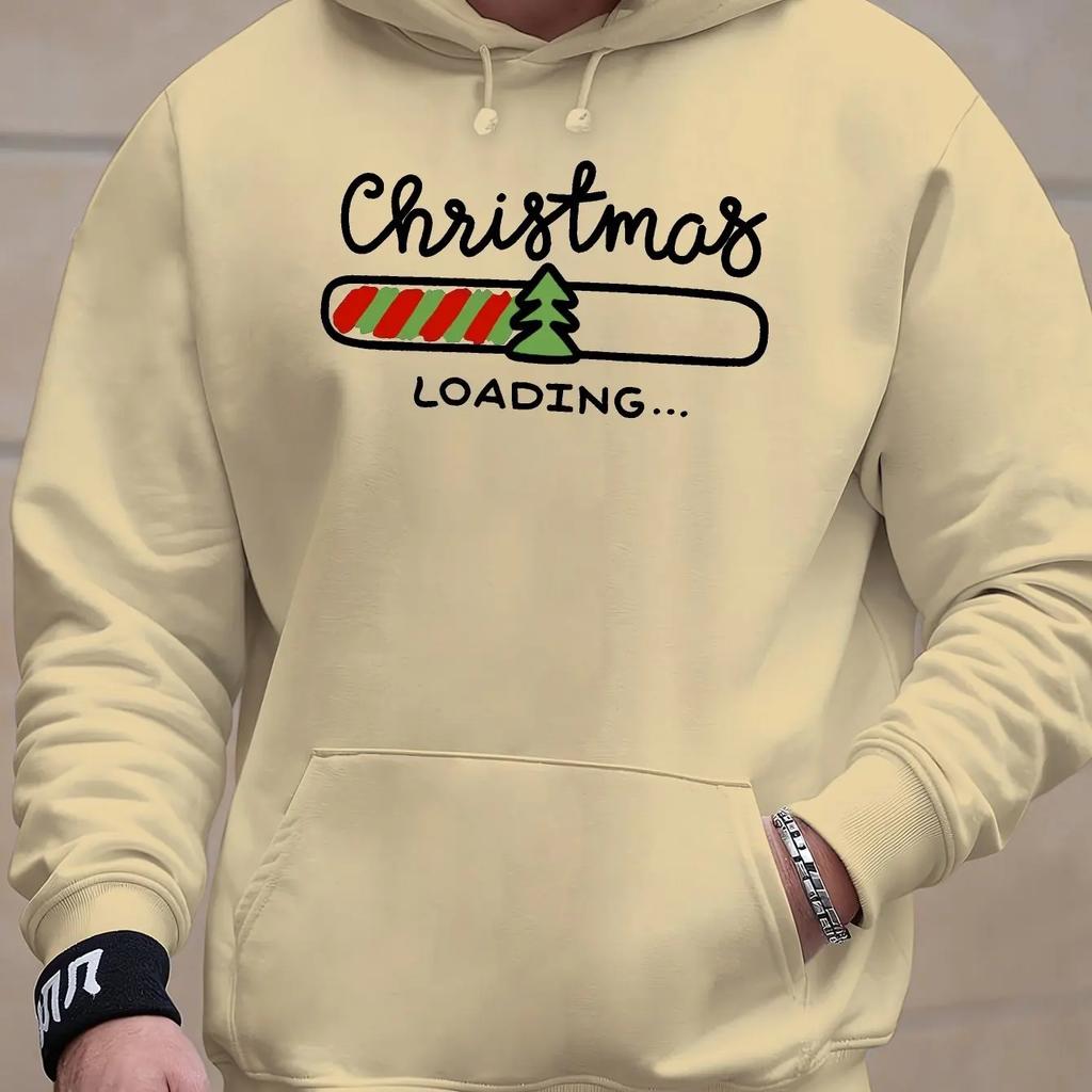 Sudadera con capucha para hombre con estampado de árbol de Navidad, corte informal y holgado, perfecta para otoño e invierno.