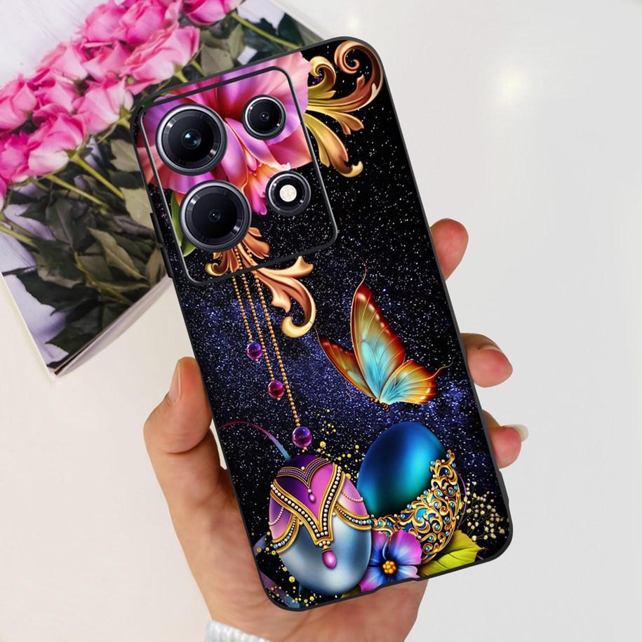 For Infinix Note 30i Case Stylish Flower Black TPU Shockproof Bumper For Infinix Note 30 Pro X678B Phone Cover Note 30 5G Fundas