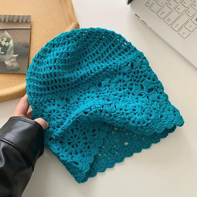 Японский стиль, Ручная работа, Шапка Баотоу, Женская, Весенне-осенний тонкий стиль, Ажурная шерстяная шапка, Ретро, Художественная вязаная шапка, Шапка для укладки